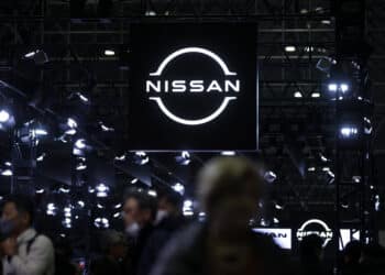 Signage for Nissan Motor Co. displayed at the Tokyo Auto Salon in Chiba, Japan, on Friday, Jan. 10, 2025. The annual event runs through Jan. 12. Photographer: Kiyoshi Ota/Bloomberg