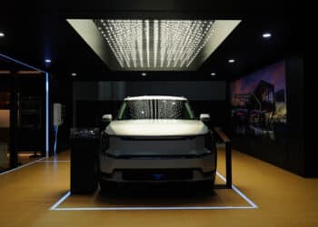 A Kia EV9 Land electric vehicle (EV) during the 2024 New York International Auto Show (NYIAS) in New York, US, on Thursday, March 28, 2024. The event, which first opened in November 1900, is North America's oldest and largest attended auto show.