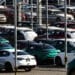 Newly manufactured Alfa Romeo vehicles parked at the Stellantis NV factory in Cassino, Italy, on Thursday, Feb. 6, 2025. Auto stocks around the world slumped Monday after US President Donald Trumps new tariffs threatened to cut into sales from factories in Mexico and Canada. Photographer: Alessia Pierdomenico/Bloomberg