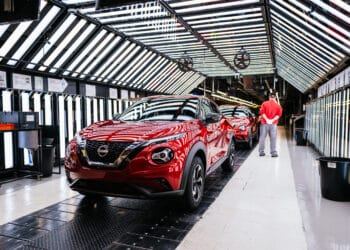 The production line of hybrid Nissan Juke and Hybrid Nissan Qasqhai sports utility vehicles at the Nissan Motor Co. factory in Sunderland, UK, on Friday, Nov. 24, 2023. Nissan will significantly ramp up electric-vehicle production in the UK with a 2 billion ($2.5 billion) investment at its Sunderland site in a boon to the country's car industry. Photographer: Jose Sarmento Matos/Bloomberg