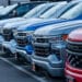 Chevrolet Silverado pick-up trucks at a dealership in Colma, California. Photographer: David Paul Morris/Bloomberg