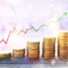 funds growth concept coins stacked higher and higher with arrow up