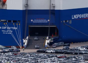 Vehicles bound for export in Ulsan, South Korea.