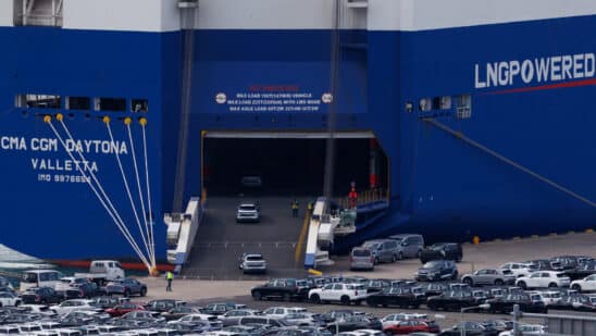Vehicles bound for export in Ulsan, South Korea.