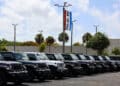 New Jeep vehicles displayed for sale at a Stellantis NV dealership in Miami, Florida, US, on Saturday, April 5, 2025. Car buyers have been rushing to US showrooms to lock in deals before potential price hikes, and automakers are bracing for significant potential cost increases and supply-chain turmoil, with some companies planning to temporarily halt production or reduce overtime. Photographer: Eva Marie Uzcategui/Bloomberg