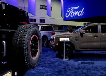 Ford vehicles at the 2025 Detroit Auto Show in Michigan. Photographer: Emily Elconin/Bloomberg