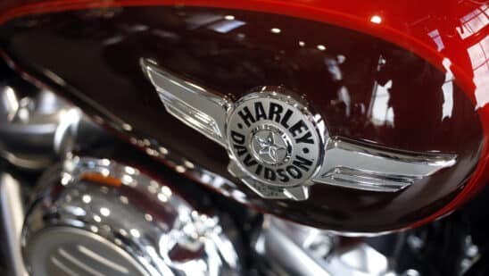 A motorcycle on the showroom floor at the Bluegrass Harley-Davidson dealership in Louisville, Kentucky, U.S., on Wednesday, Feb. 9, 2022. Harley-Davidson Inc. gained after reporting a surprise profit in the fourth quarter as strong demand in its home market and higher motorcycle prices padded earnings and shipping delays eased.