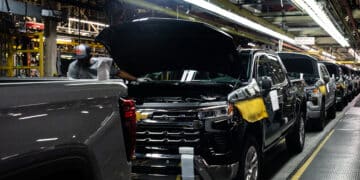 Vehicles on the trim assembly line at the General Motors assembly plant in Fort Wayne, Indiana, US, on Tuesday, April 9, 2024. General Motors Co. is scheduled to release earnings figures on April 23.