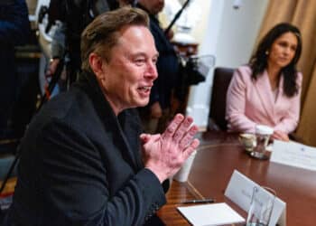Elon Musk during a cabinet meeting at the White House on April 10.  Photographer: Shawn Thew/EPA/Bloomberg