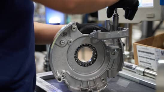 A worker assembles a power-packed Integrated Drive Module (iDM) for Ford Motor Co. Mustang Mach-E all-electric sports utility vehicles (SUV) at the BorgWarner Inc. manufacturing facility in San Luis Potosi, Mexico, on Wednesday, Aug. 25, 202. Markit is scheduled to release manufacturing figures on September 1.