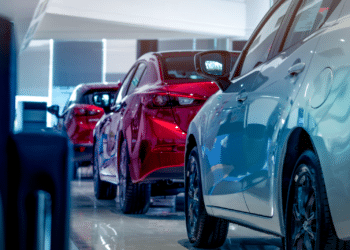 luxury cars at dealership