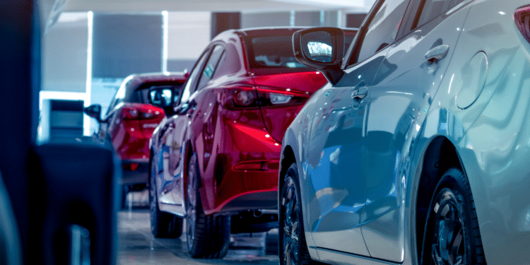 luxury cars at dealership
