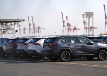 Toyota RAV4 vehicles at the Port of Nagoya in Japan. Photographer: Toru Hanai/Bloomberg