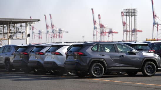 Toyota RAV4 vehicles at the Port of Nagoya in Japan. Photographer: Toru Hanai/Bloomberg