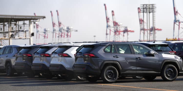 Toyota RAV4 vehicles at the Port of Nagoya in Japan. Photographer: Toru Hanai/Bloomberg