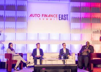 From left: Auto Finance News Editor Amanda Harris, Avid Acceptance President and Chief Financial Officer Curtis Ash, NextGear Capital Finance AVP Justin Makinson, SAFCO Chief Financial Officer Jason Person. (Courtesy/Auto Finance News)