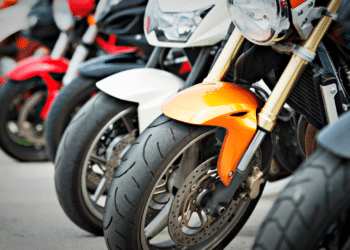 colorful motorcycles lined up