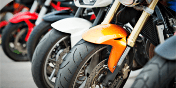 colorful motorcycles lined up