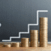 salary increase concept businesman steps higher stacks coins