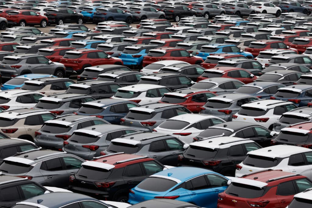General Motors Co. Chevrolet and Buick vehicles bound for export at the Port of Incheon in South Korea. Photographer: SeongJoon Cho/Bloomberg