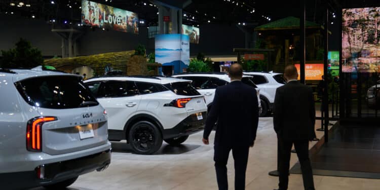 Kia sport utility vehicles (SUV) during the 2025 New York International Auto Show (NYIAS) in New York, US, on Wednesday, April 16, 2025. The event, which first opened in November 1900, is North America's oldest and largest attended auto show.