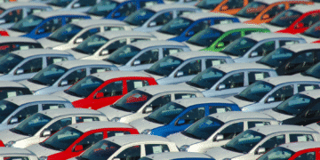 A series of cars, all lined up