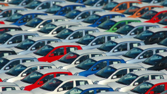 A series of cars, all lined up