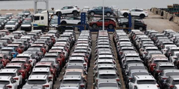General Motors vehicles bound for export at the Port of Incheon in South Korea. Photographer: SeongJoon Cho/Bloomberg