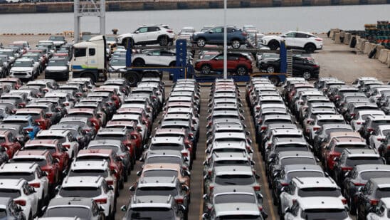 General Motors vehicles bound for export at the Port of Incheon in South Korea. Photographer: SeongJoon Cho/Bloomberg