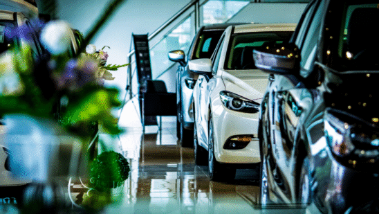 car dealership lobby view by windows