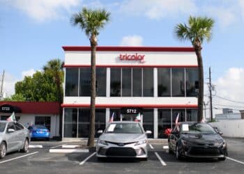 A Tricolor dealership in Houston, Texas, US, on Thursday, Sept. 11, 2025. Tricolor Holdings, a used car seller and subprime lender that focuses on undocumented immigrants in the US Southwest, filed to liquidate in bankruptcy. US prosecutors are also looking into allegations of fraud by the company.