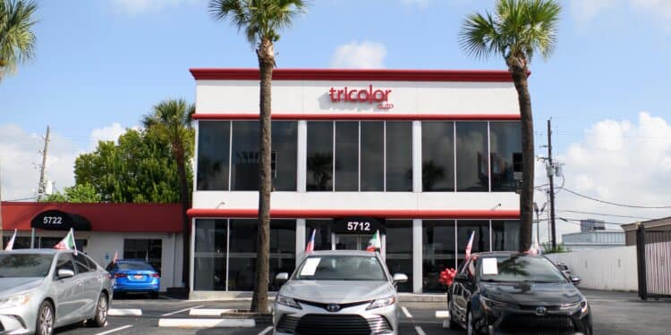 A Tricolor dealership in Houston, Texas, US, on Thursday, Sept. 11, 2025. Tricolor Holdings, a used car seller and subprime lender that focuses on undocumented immigrants in the US Southwest, filed to liquidate in bankruptcy. US prosecutors are also looking into allegations of fraud by the company.
