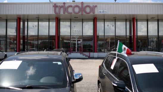 A Tricolor dealership in Houston, Texas, US, on Thursday, Sept. 11, 2025. Tricolor Holdings, a used car seller and subprime lender that focuses on undocumented immigrants in the US Southwest, filed to liquidate in bankruptcy. US prosecutors are also looking into allegations of fraud by the company. Photographer: Mark Felix/Bloomberg