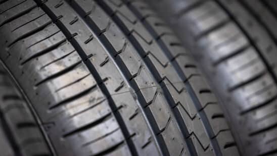 A new tyre at a tyre store in Brentwood, UK, on Monday, Nov. 13, 2023. Cie Generale des Etablissements Michelin estimates that 1 million tonnes of tYre- and road-wear particles are emitted annually in Europe as a consequence of road travel, according to a 2021 study.