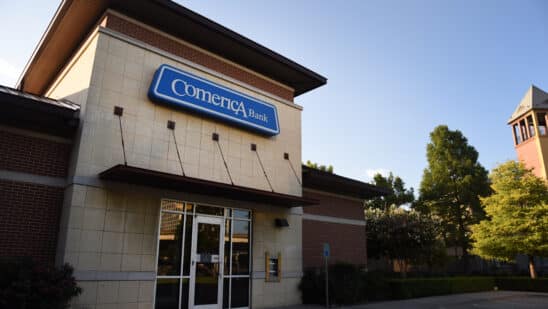 A Comerica Inc. Bank branch stands in Dallas, Texas, U.S., on Monday, July 10, 2017. Comerica Inc. is scheduled to release earnings figures on July 18. Photographer: Cooper Neill/Bloomberg
