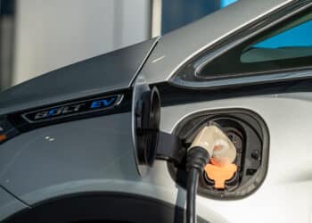 A Chevrolet Bolt electric vehicle at a dealership in Colma, California.