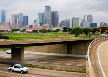 dallas skyline with highway in front