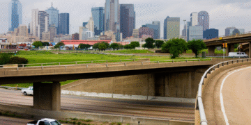dallas skyline with highway in front