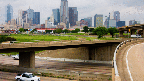 dallas skyline with highway in front