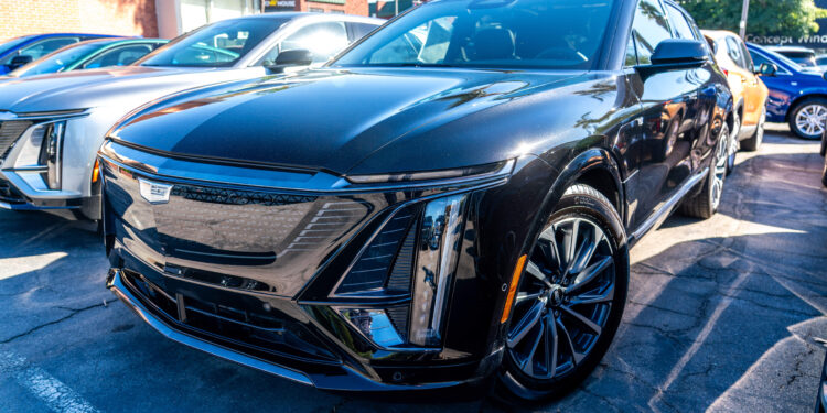 A General Motors Co. Cadillac Lyriq electric vehicle (EV) at a Cadillac dealership in Los Angeles, California, US, on Thursday, Oct 16, 2025. General Motors is scheduled to release earnings figures on October 21. Photographer: Kyle Grillot/Bloomberg