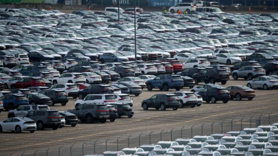 New vehicles at the Port of Newark Auto Terminal in Newark, New Jersey.