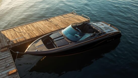 powersports boat on a dock