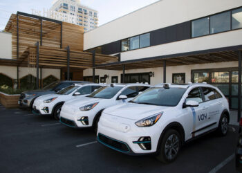 A fleet of Vay teledriven electric vehicles (EVs) at the companys office in Las Vegas, Nevada, US, on Friday, Jan. 26, 2024. German startup Vay has launched a remotely driven car service in Las Vegas after years of developing and testing the technology as an intermediate step toward full autonomy.