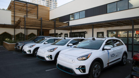 A fleet of Vay teledriven electric vehicles (EVs) at the companys office in Las Vegas, Nevada, US, on Friday, Jan. 26, 2024. German startup Vay has launched a remotely driven car service in Las Vegas after years of developing and testing the technology as an intermediate step toward full autonomy.