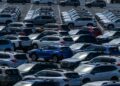 New Subaru vehicles in a storage lot at Auto Warehousing Co. in Richmond, California, US, on Monday, Sept. 8, 2025. Japanese auto shares climbed in Tokyo after Donald Trump signed an executive order confirming a deal that limits US tariffs on the sector to 15%, lifting investor sentiment. Photographer: David Paul Morris/Bloomberg