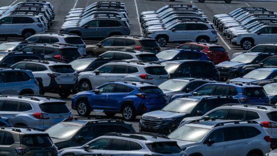 New Subaru vehicles in a storage lot at Auto Warehousing Co. in Richmond, California, US, on Monday, Sept. 8, 2025. Japanese auto shares climbed in Tokyo after Donald Trump signed an executive order confirming a deal that limits US tariffs on the sector to 15%, lifting investor sentiment. Photographer: David Paul Morris/Bloomberg