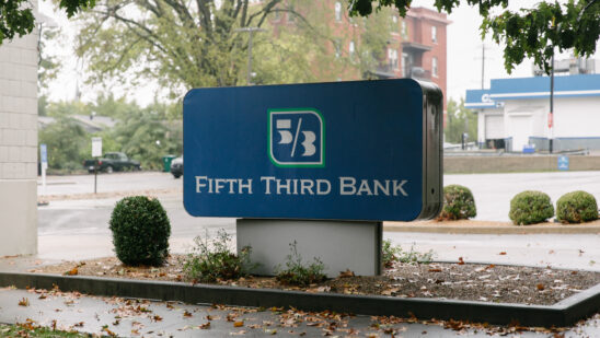 Signage at a Fifth Third Bank branch in Cincinnati, Ohio, US, on Tuesday, Oct. 7, 2025. Fifth Third Bancorp agreed to buy Comerica Inc. for about $10.9 billion in stock, the largest US bank deal this year and a sign that the logjam blocking big mergers in the industry may have broken under the Trump administration's deregulation efforts.