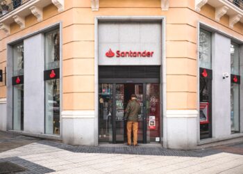 A Banco Santander SA bank branch in Madrid, Spain, on Tuesday, Feb. 3, 2026. The euro-area economy grew more than expected at the end of last year, with Spain proving the standout performer once again through expansion of 0.8%.