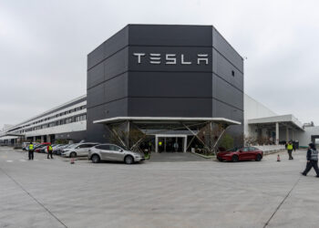 The Tesla Inc. Gigafactory plant during a media tour in Shanghai, China, on Tuesday, April 14, 2026. Tesla faces relentless competition in China from high-tech domestic rivals like Xiaomi Corp. and BYD Co.