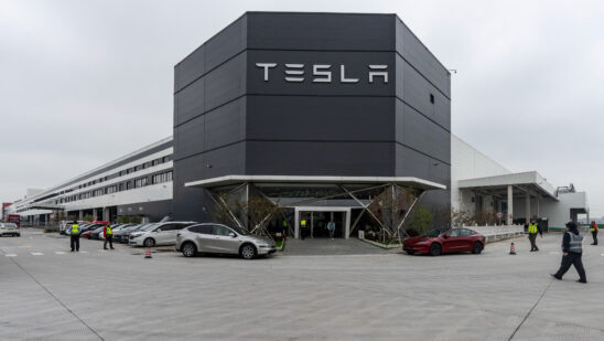 The Tesla Inc. Gigafactory plant during a media tour in Shanghai, China, on Tuesday, April 14, 2026. Tesla faces relentless competition in China from high-tech domestic rivals like Xiaomi Corp. and BYD Co.